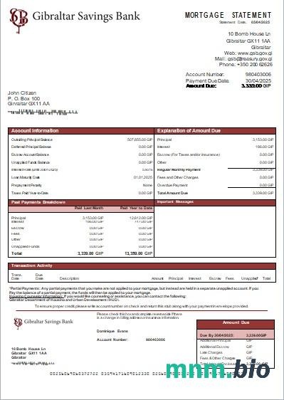 Gibraltar Bank Oszczędnościowy wyciąg z kredytu hipotecznego szablon Word i PDF